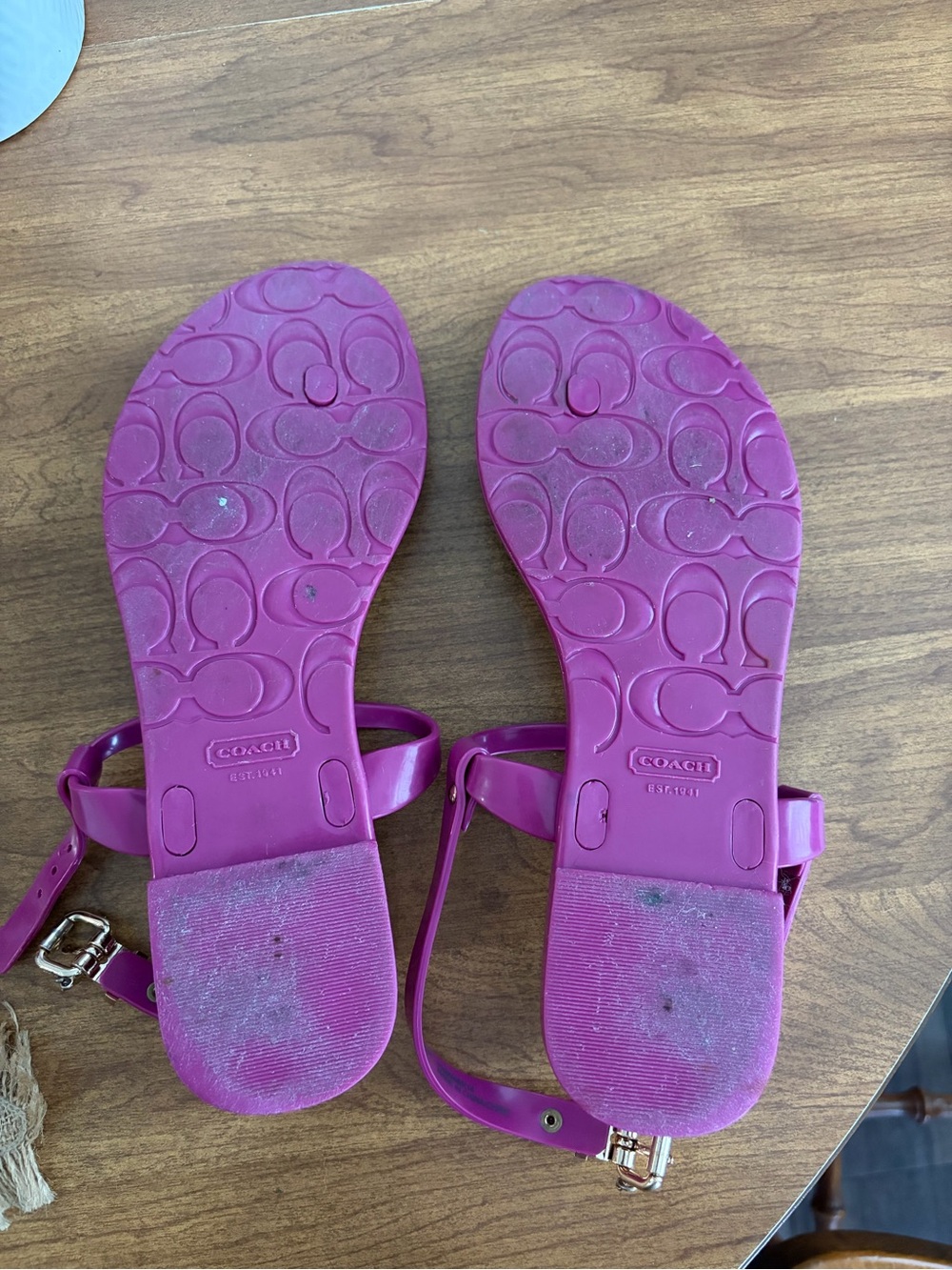 Coach Women’s Bright Magenta Jelly T-Strap Sandals - Picture 5 of 6